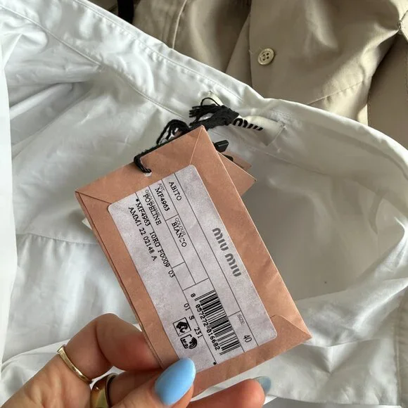 ❌SOLD❌NWT Miu Miu Shirt Dress Mini Length In White Sz 40 Long Sleeves Logo - Picture 3 of 9
